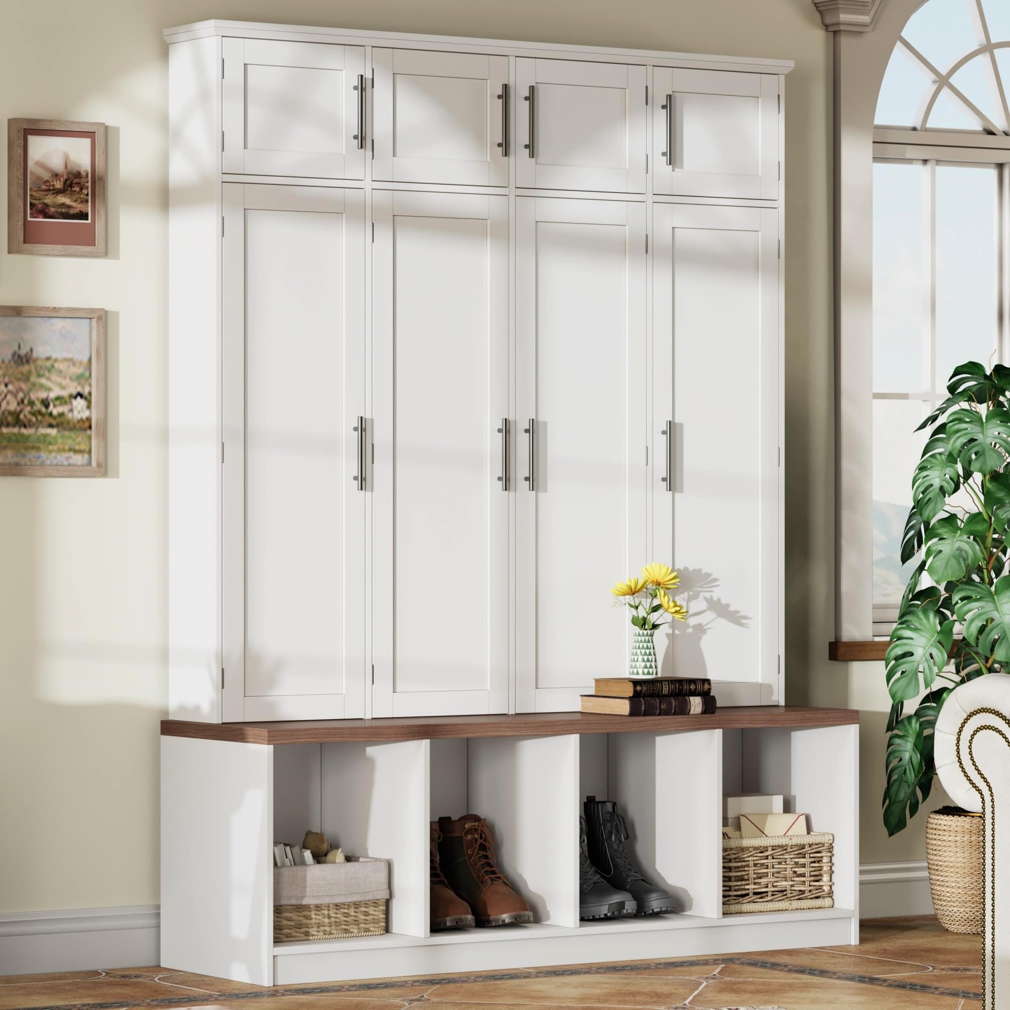 35+ Entryway/Mudroom Storage Ideas (for Shoes, Backpacks, and Coats) 86 Merax Hall Tree with Entryway Bench and Shoe Cabinet