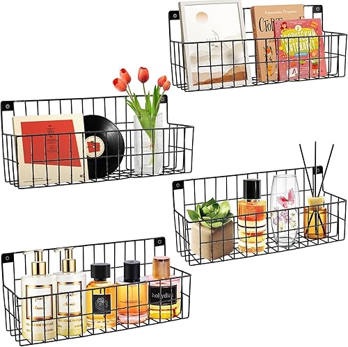 Juego de 4 cestas colgantes de alambre de pared extragrandes, cestas de almacenamiento colgantes de pared, cesta de alambre colgante de metal para