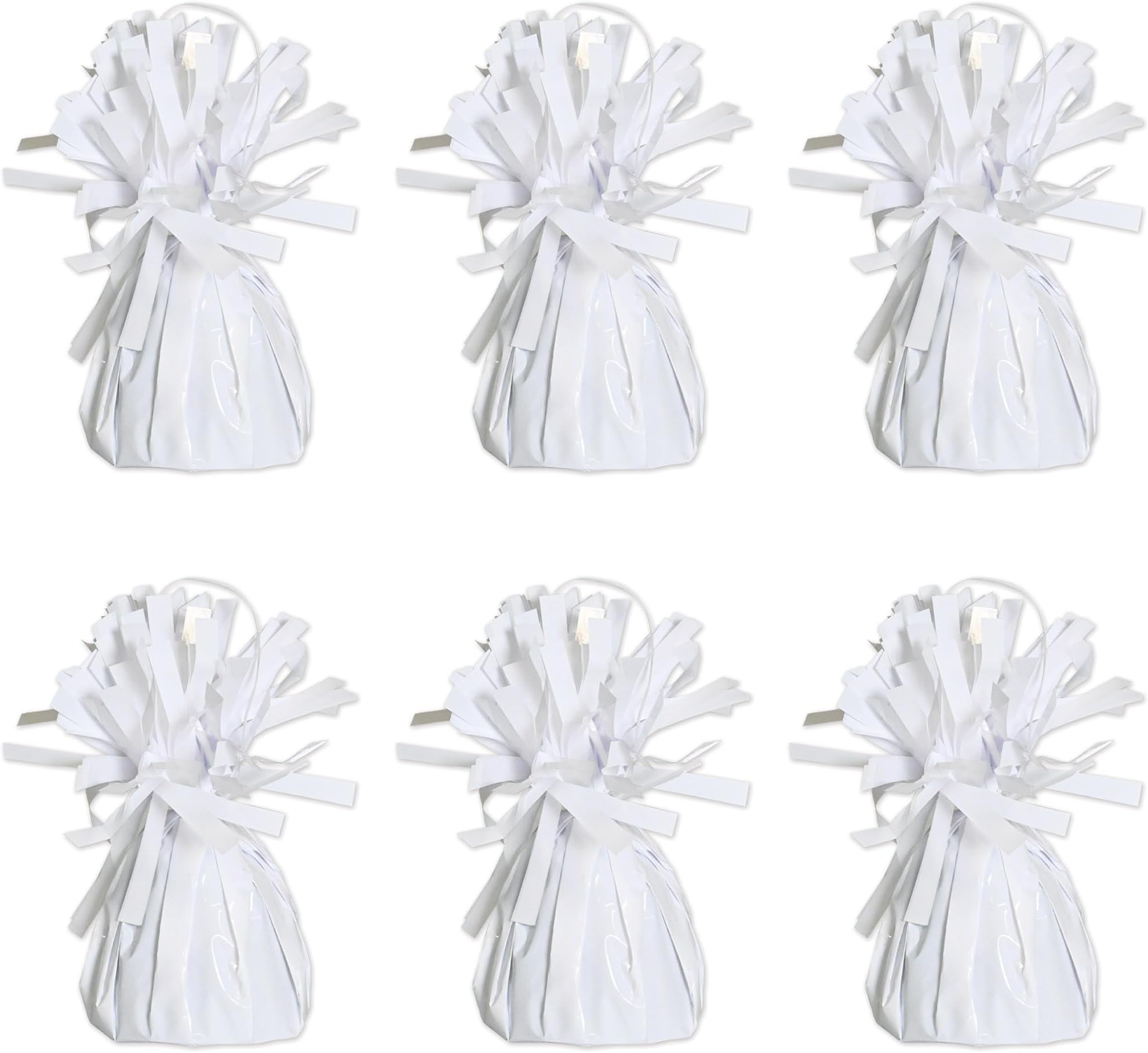 Beistle White Metallic Plastic Wrapped Balloon Weights For Birthday Parties, Weddings, Anniversaries, Table Décor, Celebrating With You Since 1900, 5.5" x 2.5", 6 Piece
