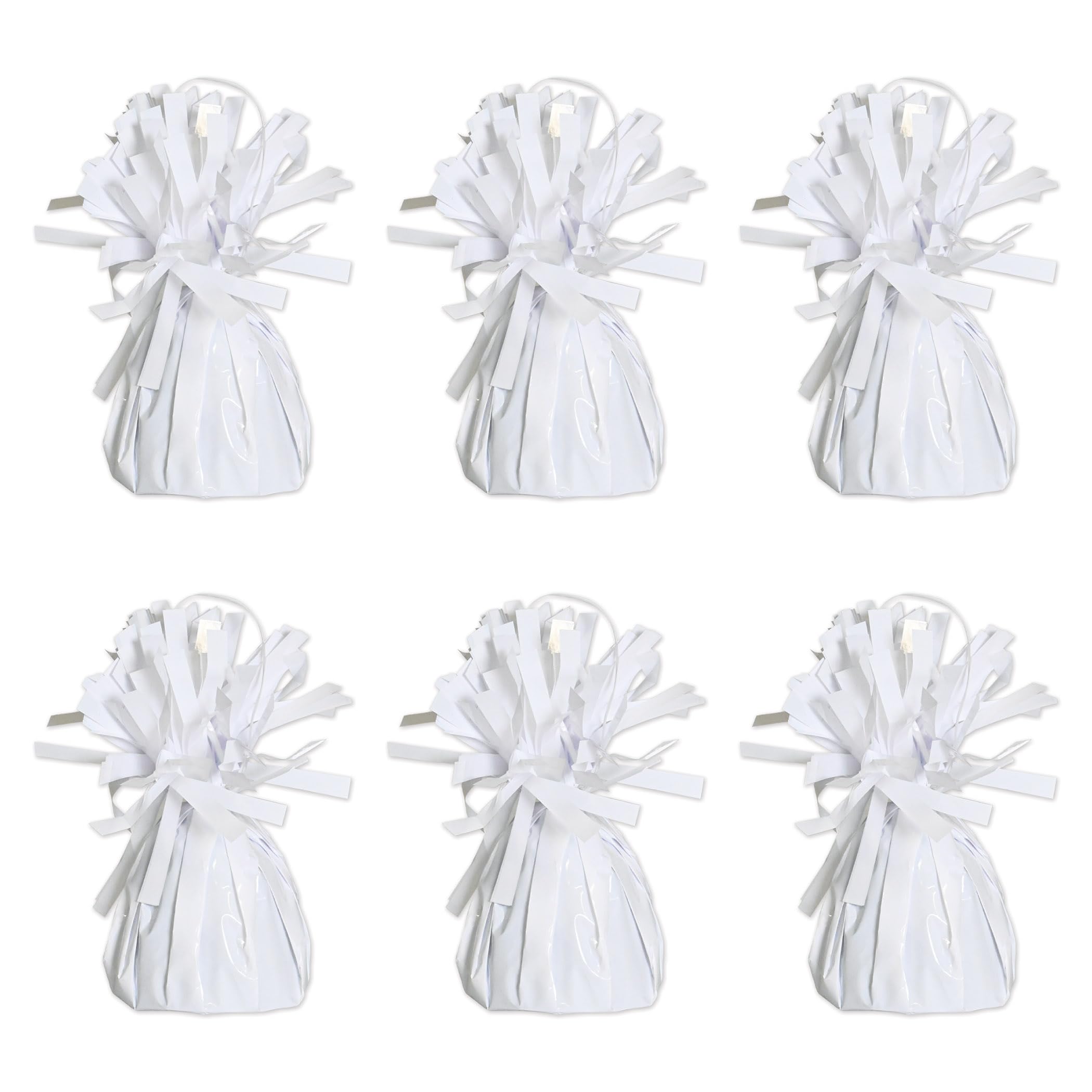 Beistle White Metallic Plastic Wrapped Balloon Weights For Birthday Parties, Weddings, Anniversaries, Table Décor, Celebrating With You Since 1900, 5.5" x 2.5", 6 Piece