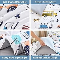 Vista 6 de WINLIFE Juego de edredón de construcción individual para niños, 3 piezas, ropa de cama reversible y ligera de microfibra con vehículos forestales