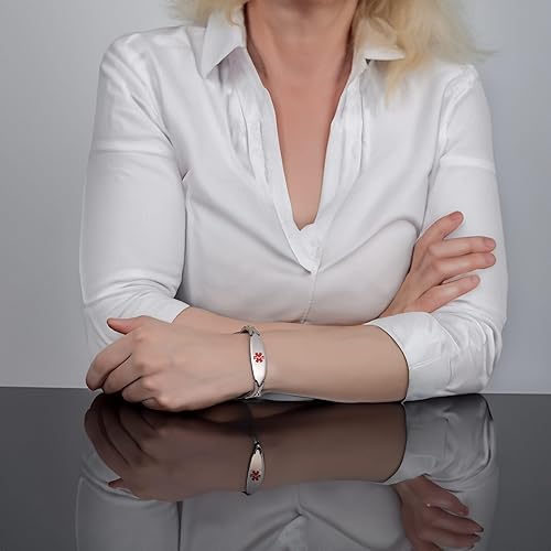 Miniatura 4 de LinnaLove Pulsera de alerta médica brillante de moda con grabado gratuito de acero inoxidable pulsera de identificación médica para mujer