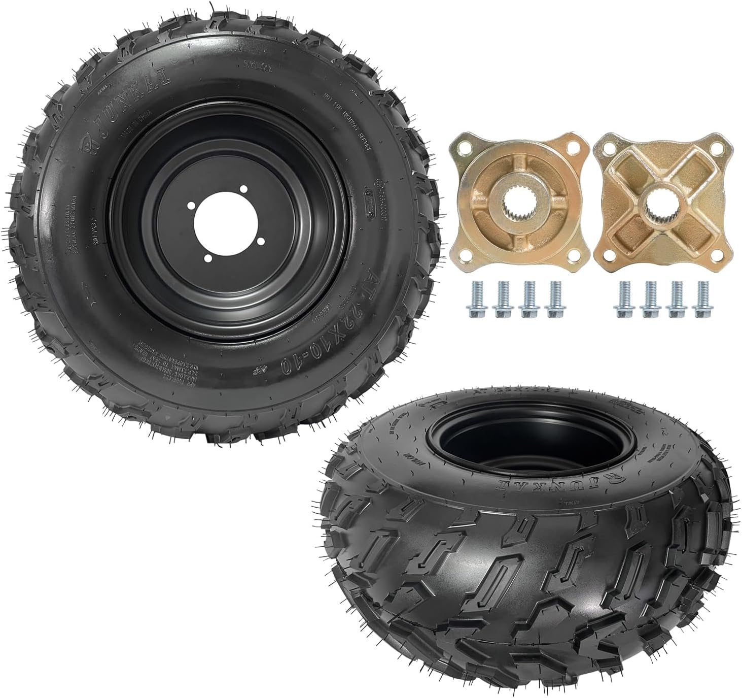 22x10-10 10" Go Kart Tire and Wheel 22x10x10 Rim with Rear Wheel Axle Hubs for Karting ATV UTV Quad Moped Buggy Dune Golf Cart Tractor Ride-on Lawn Mower Drift Trike Tricycle Four Wheeler