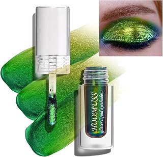 Glitter Green Eyeshadow, Chameleon Liquid Eyehsadow Metallic Eyes Makeup, High Pigmented and Quick Drying, Long Lasting 24hours Holographic Glitter Eyeshadows, Peacock