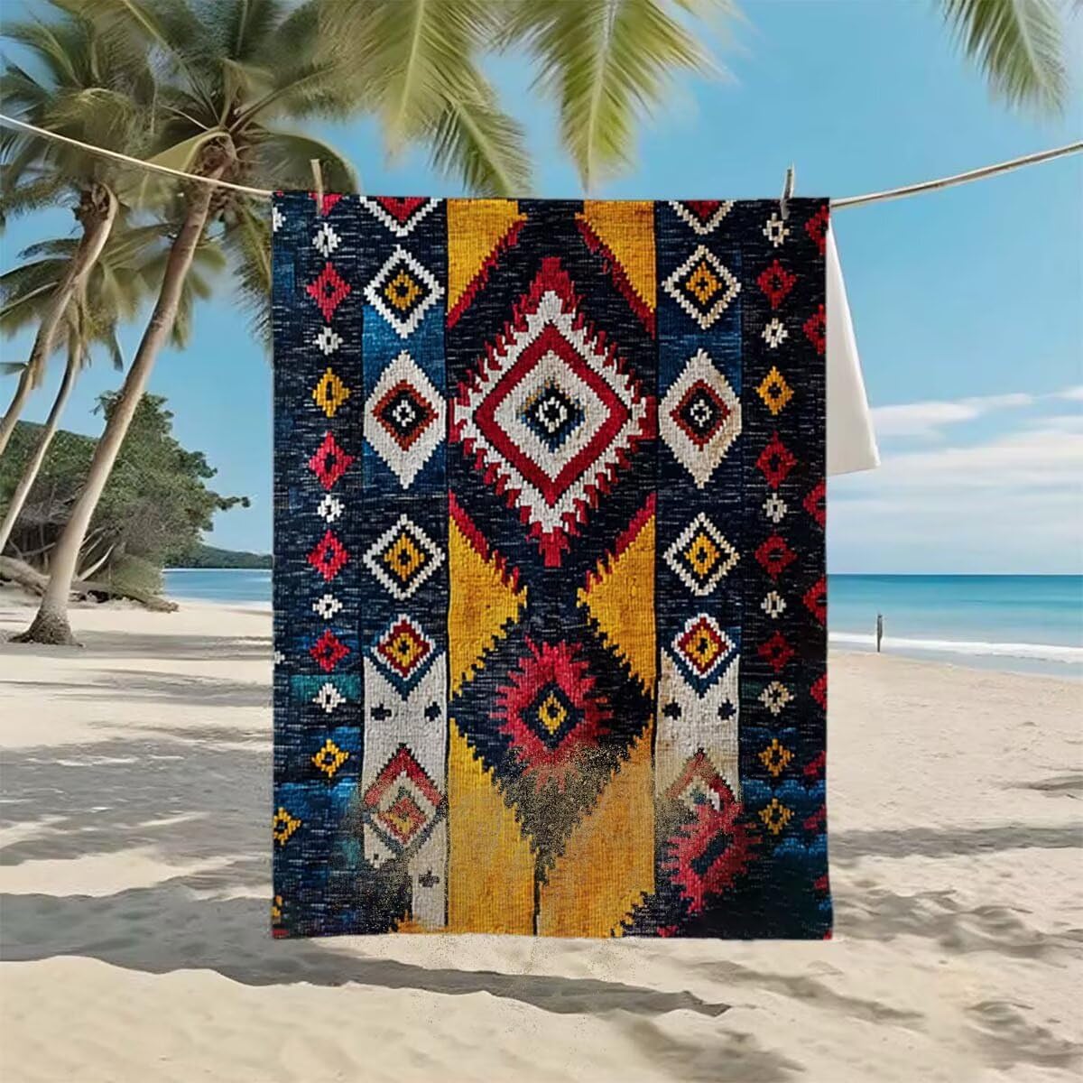 Toalla de Playa Grande 220x100cm/35x70cm, Juego de 2 Toalla Microfibra XXL de Antiarena, Toallas Playa Suave Ligera, Absorbente Secado Rápido, Beach Towel Viaje Yoga, Regalo Mujer Hombre (India) E-82