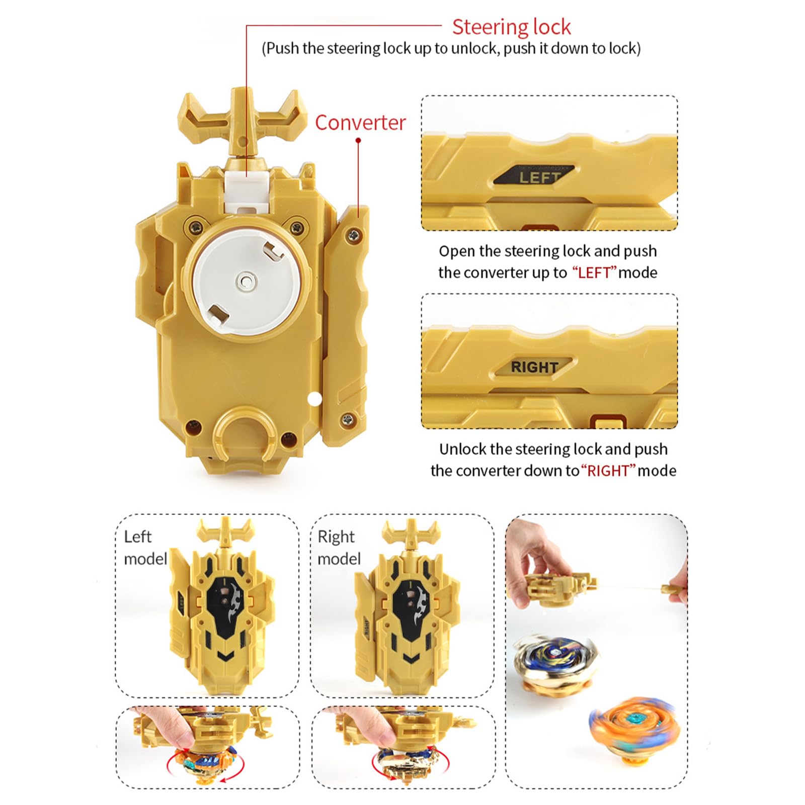12Pcs Toupie Turbo, De Gyroscopes 4D Set Lanceurs, Cadeaux pour Enfants,Yellow