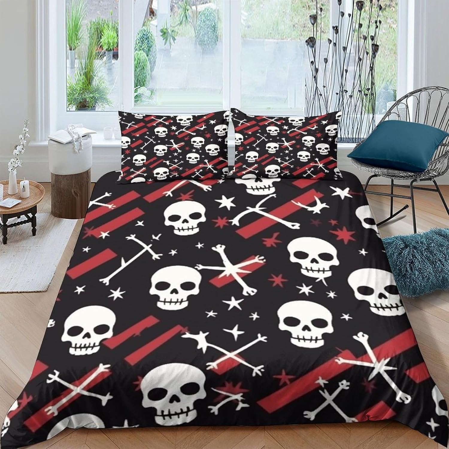 Parure de lit crâne 155x220 anti-allergie et entretien facile avec fermeture éclair
