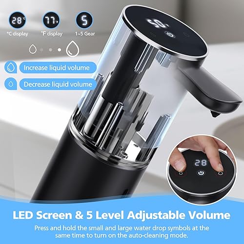 Miniatura 5 de Dispensador automático de jabón líquido, dispensador de jabón recargable USB C de 15.55 onzas, dispensador de jabón de manos sin contacto de 5