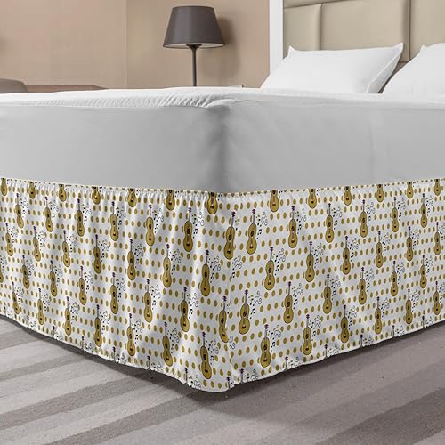 Miniatura 1 de Ambesonne Guitar Bedskirt, Hand Drawn Style Pattern with Musical Instruments Notes Polka Dots Retro, Bedroom Decor Wrap Around Elastic Bed Skirt