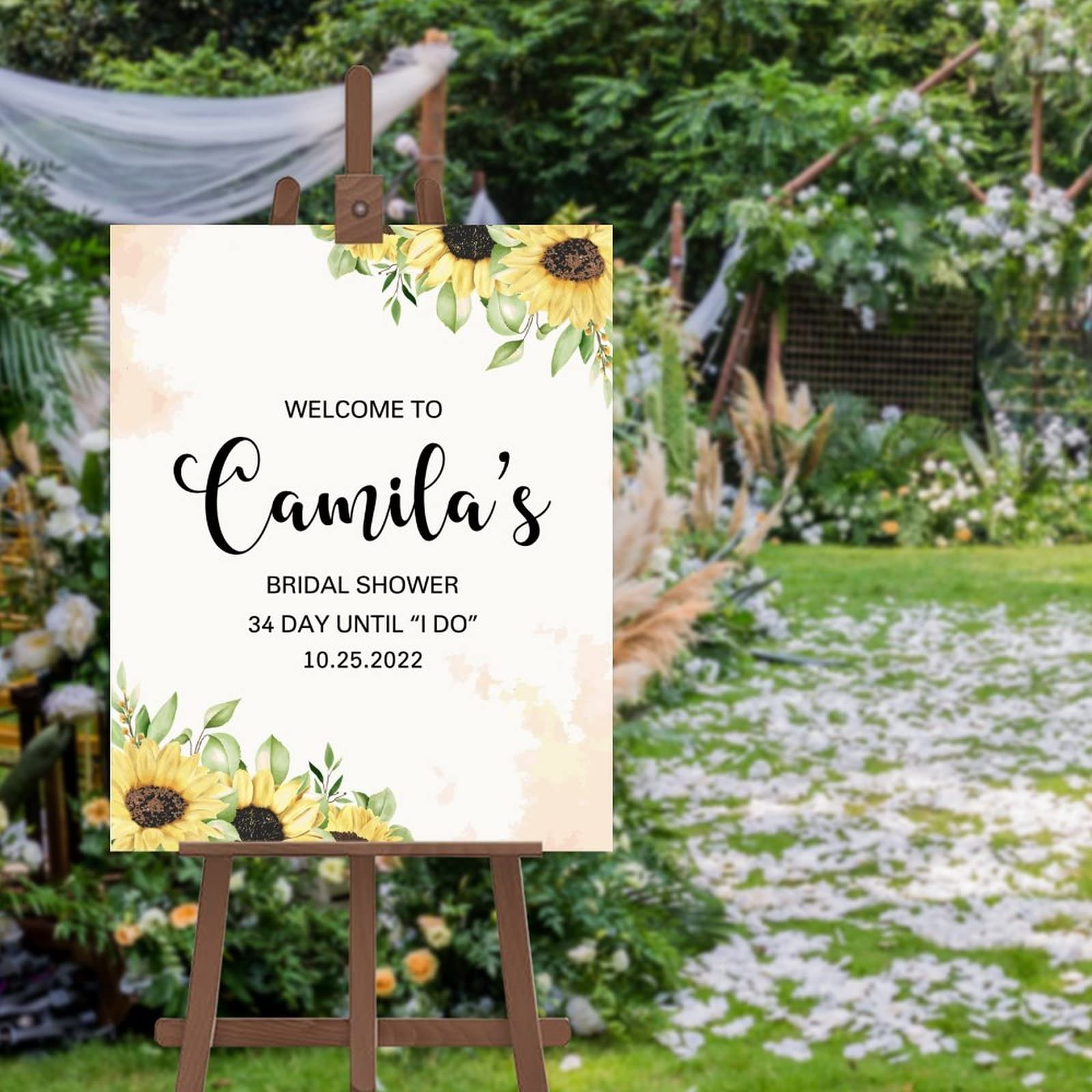 Panneau de bienvenue mariage entrée de fête tournesols et roses