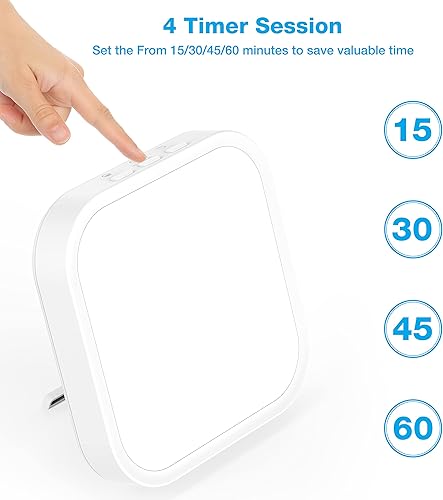 Miniatura 4 de Qoosseine Lámpara de terapia de luz, caja de luz sin rayos UV de 10000 lux, con 4 niveles de brillo, 4 temperaturas de color, 4 funciones de