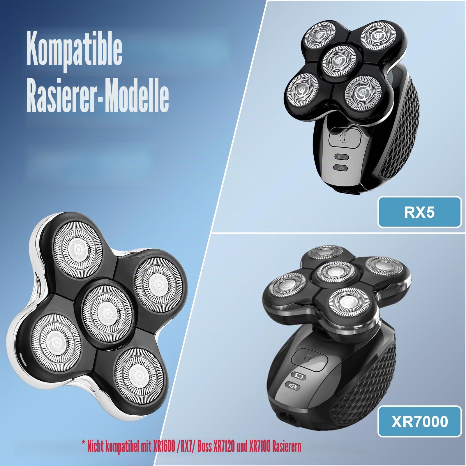 Ersatzköpfe für Rasierer, kompatibel mit Remington Balder Glatzenrasierer XR1500, XR1501 und RX5 Ultimate Series Kopfrasierer (2 Stück)