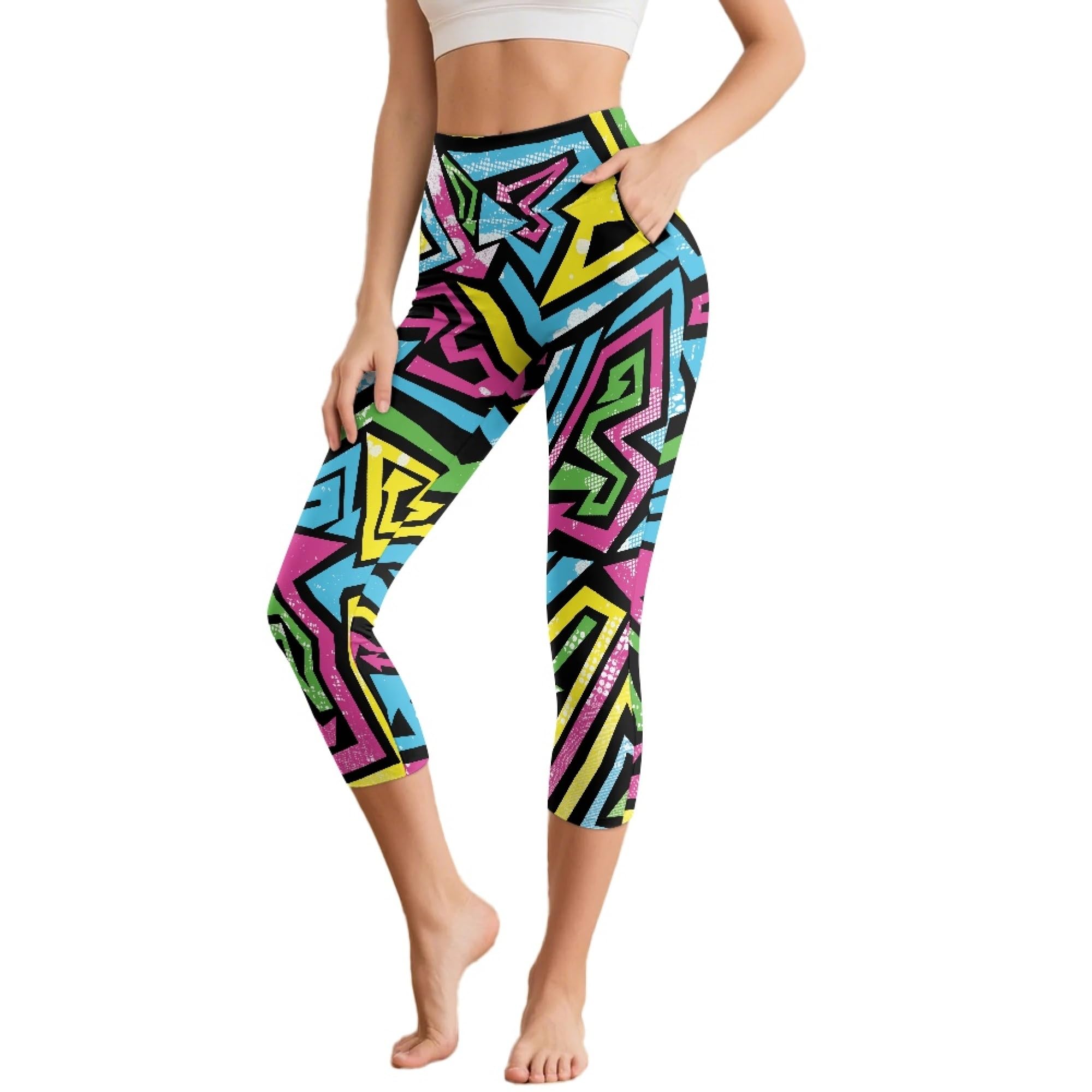 Amzbeauty Leggings para mujer con bolsillos, cintura alta 3/4, pantalones capri negros con control de abdomen