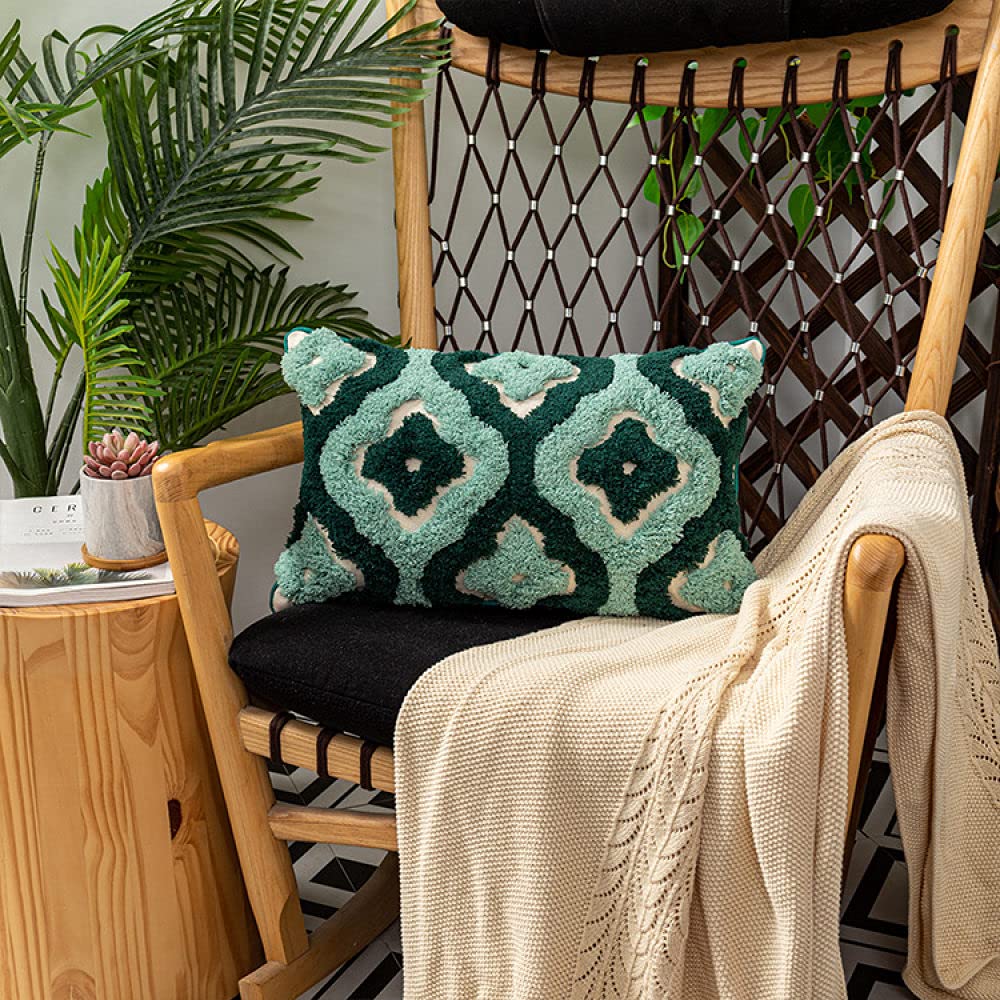 Kissenhülle Boho, Retro Grün Geometrisches Muster Getufteter Jacquard Baumwolle Dekorative Kissenbezüge Marokkanisches Boho Ethno 45X45Cm Dekokissen Bezüge Für Sofa Schlafzimmer Wohnzimmer,30X5