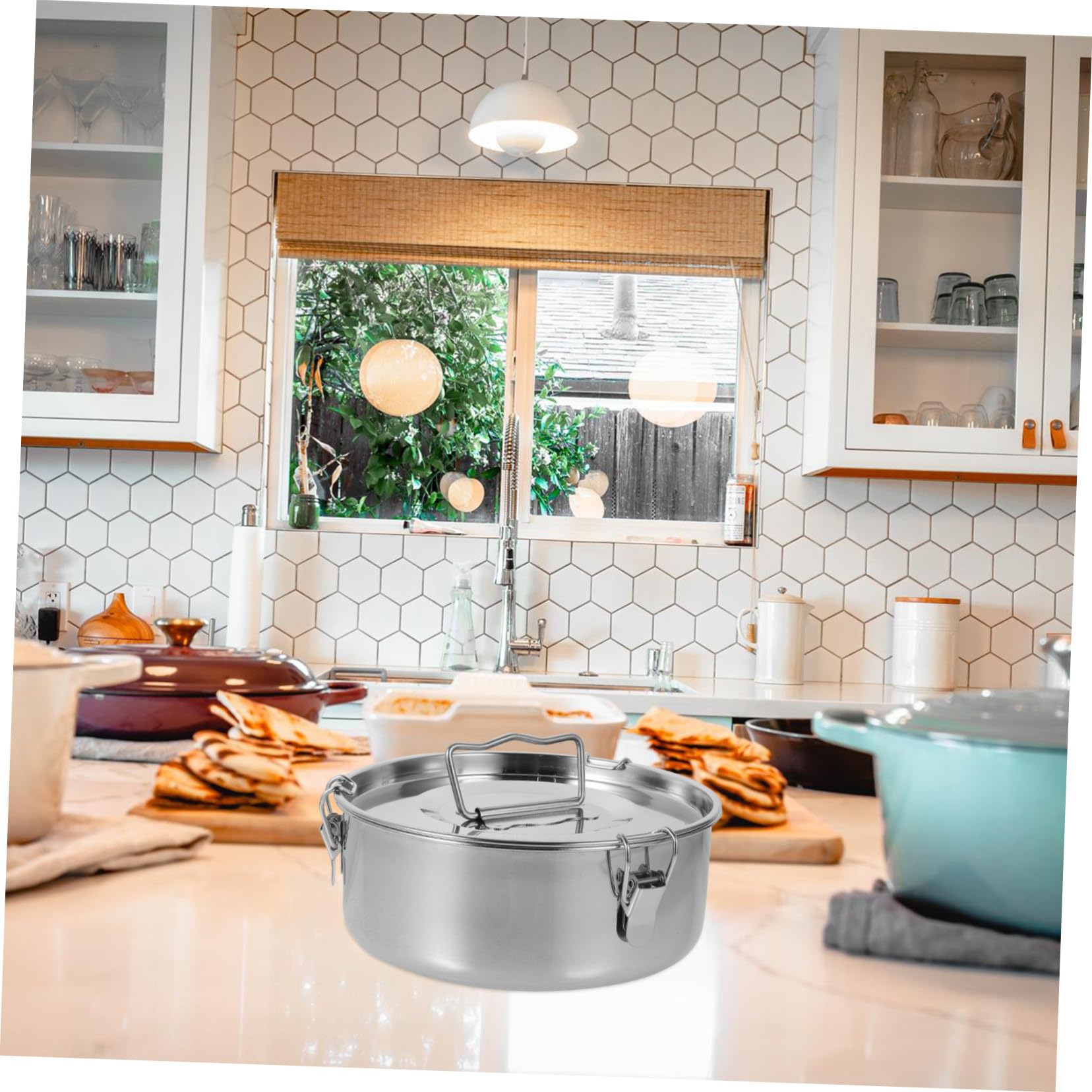 Molde Adecuado para Hornear y Cocinar al Vapor Arroz y Lasañas con Tapa de Acero Inoxidable para Flan Resistente y Duradero en Cocina Doméstica