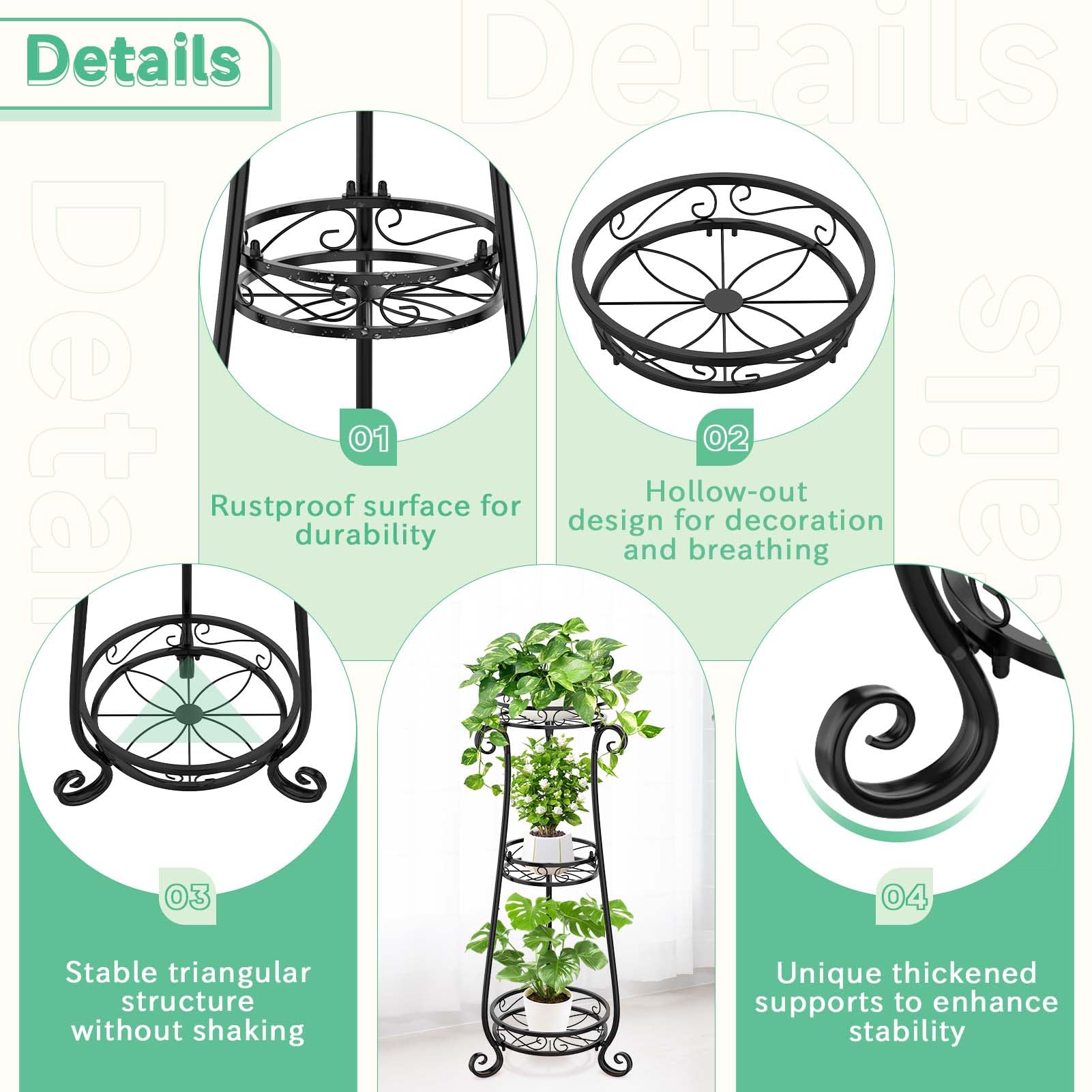 Casulo Metal Plant Stand Indoor Tall, 35 Inch Corner Plant Holder for Plants Multiple, Modern Flower Pot Shelf Planter Display Rack for Outdoor Living Room Balcony Garden Patio (Style 2-Black)