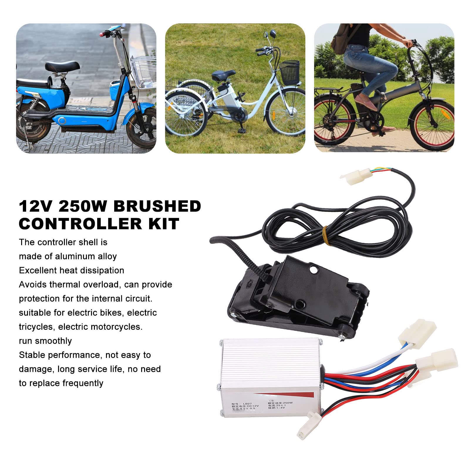 Acceleratore di velocità, Alta potenza, set di accelerazione, 12V 250W in lega d'alluminio, for biciclette elettriche, motociclette elettriche, pedicab, scooter elettriche, veicoli a pedali elettrici