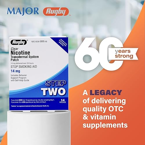 Miniatura 2 de Parches de nicotina transparente de rugby - Parche de sistema transdérmico de 14 mg - Ayuda para dejar de fumar o vapear - Paso 2 - 14 unidades