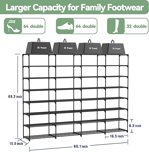 Miniatura 3 de Organizador grande para zapatos, estante de almacenamiento de zapatos de 4 filas y 8 niveles para armario, entrada, garaje, soporte de zapatos de