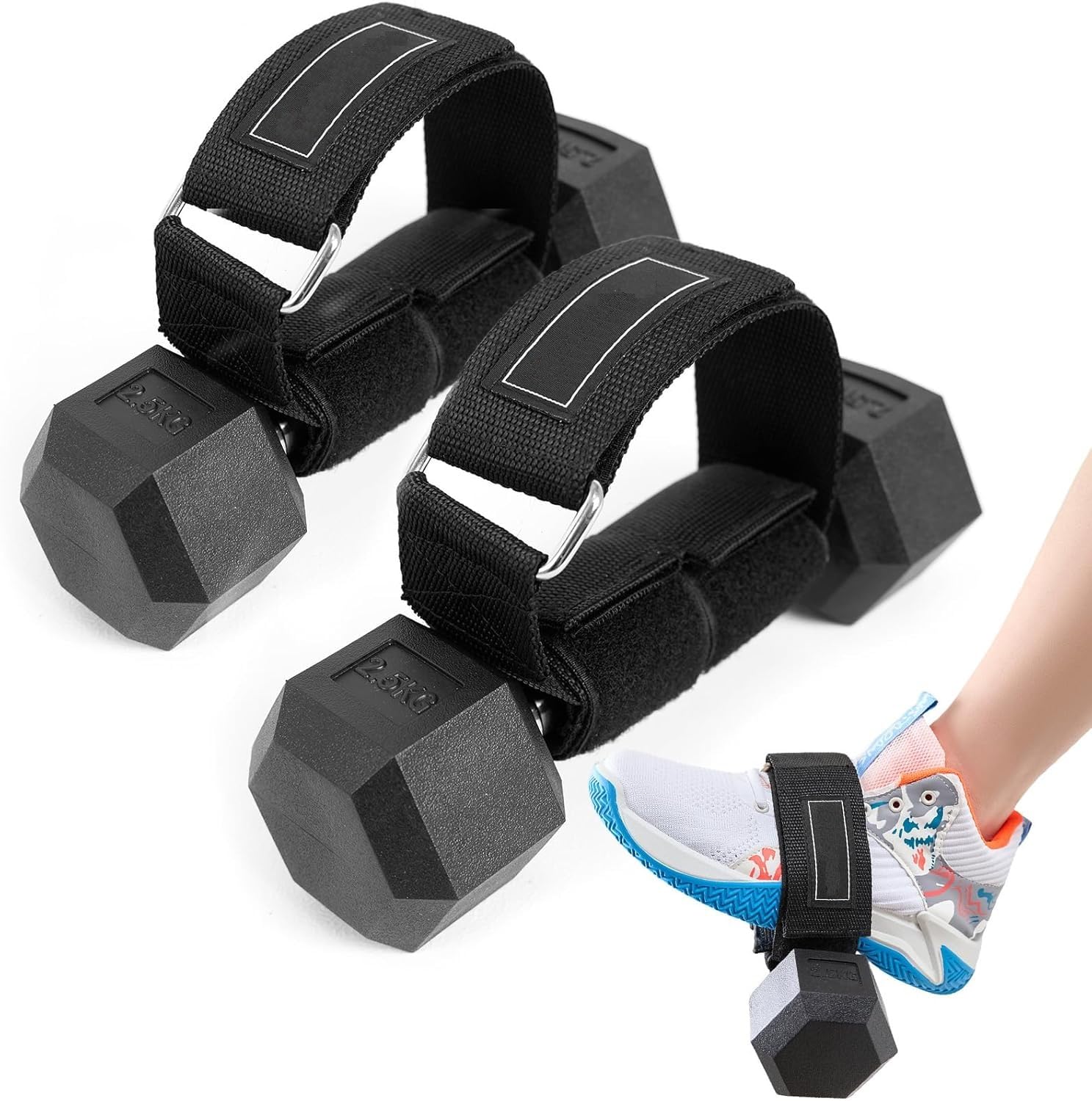 Leosportz Adjustable Dumbbell Foot Attachment Strap | Leg Strength Training Support | Ankle Strap for Foot, Leg, Glute Exercise | Dumbell Attachment for Men and Women (Black)