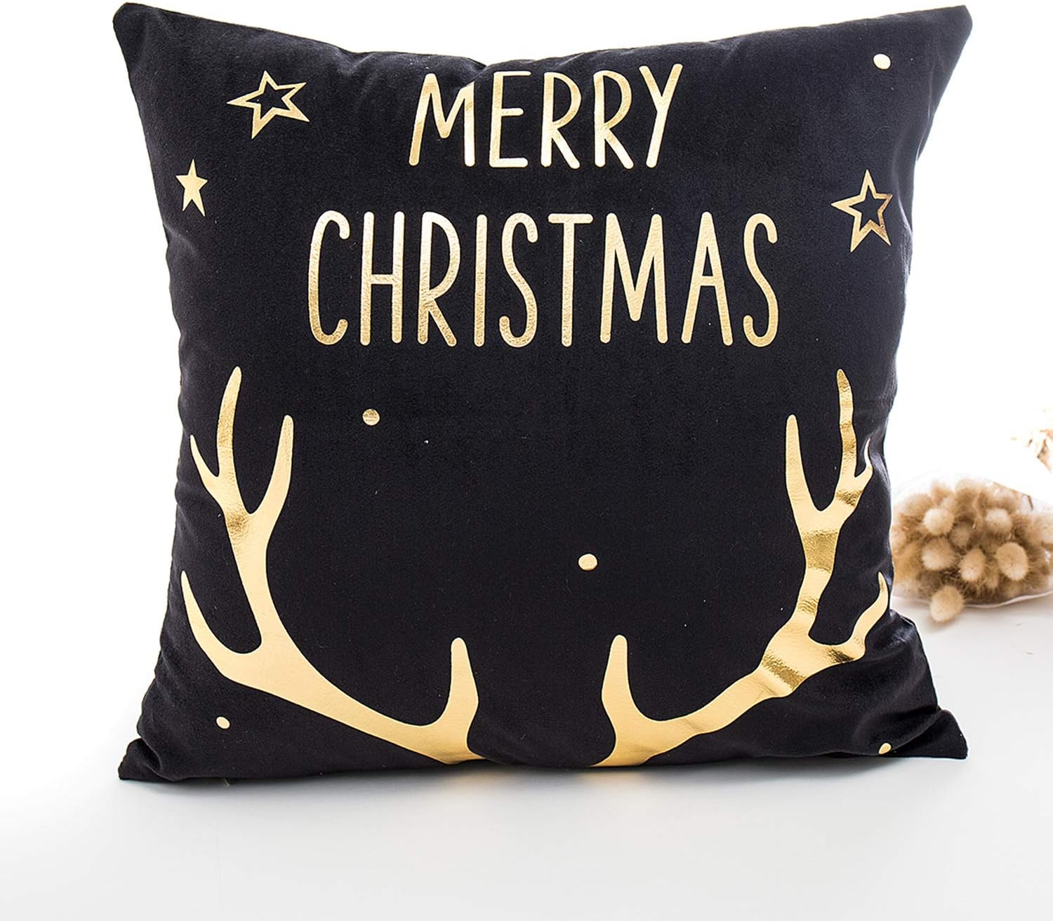 JIAN YA NA Christmas Cushion Covers Set 18"x18" Living Decorative Throw Pillow Case Cushion Cover Set of 4 Sofa Home Decor Design Cushion Covers with Invisible Zippers (Black)