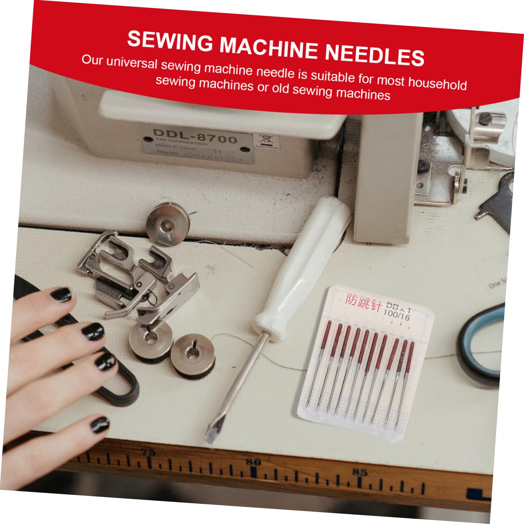 Cabilock Agujas para Máquina de Coser Antisalto 50 Piezas Metalizadas Profesionales para Uso Doméstico Tela Elástica Costura Hogar Accesorios Manualidades