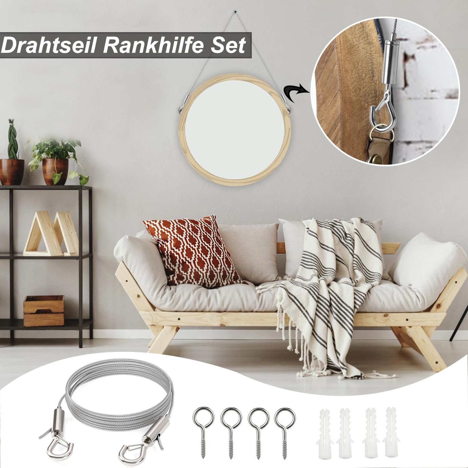 5m Edelstahl Drahtseil-Set – Verstellbare Rankhilfe, Wäscheleine & Spannseil, 2mm