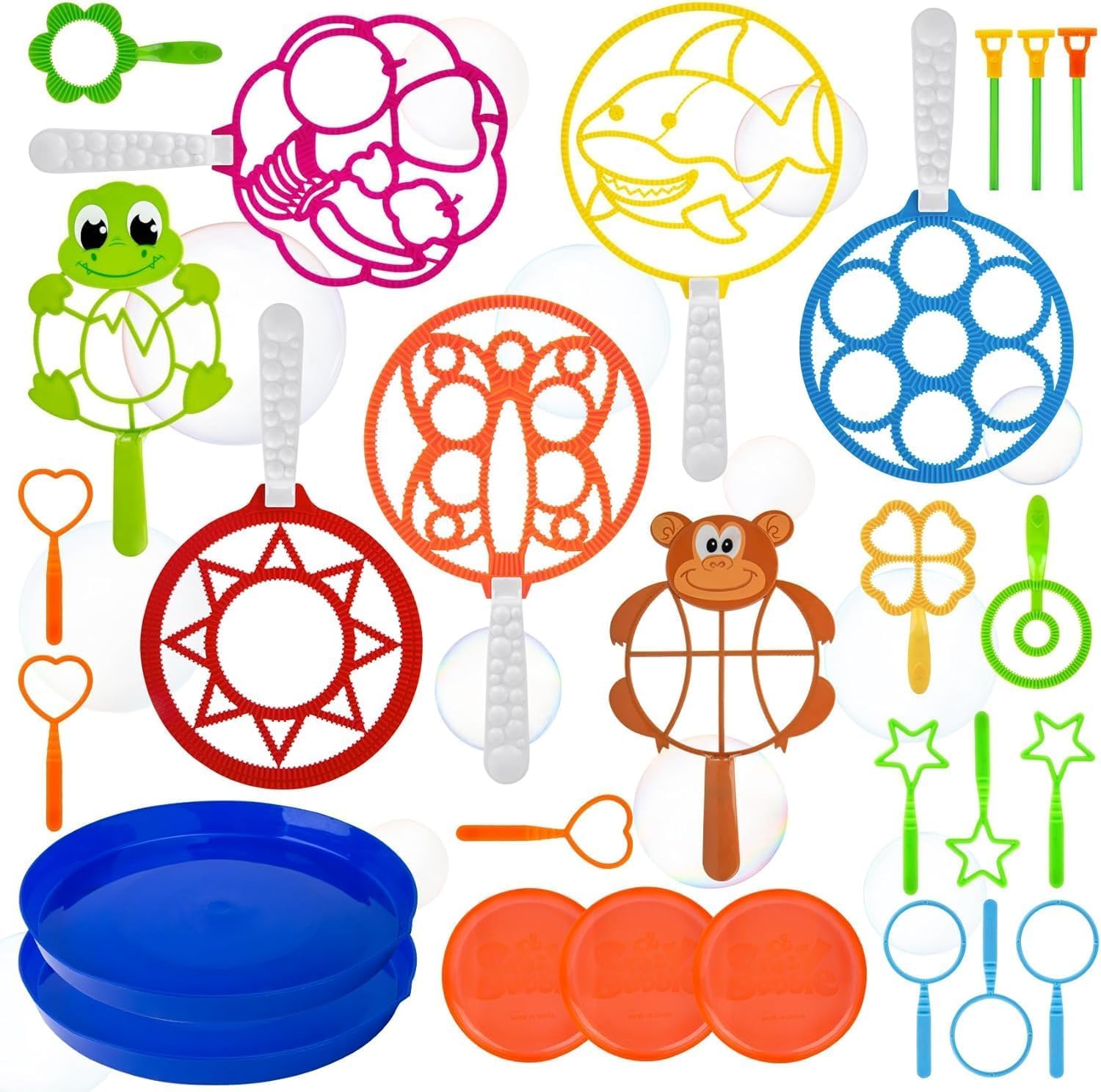 Montchi27PCS Bubble Wands Set Giant Soap Bubble Wands with Tray for Kids Games Multiple Size Colorful Bubbles for Summer Garden Outdoor Birthday Weeding Party Activity Toys
