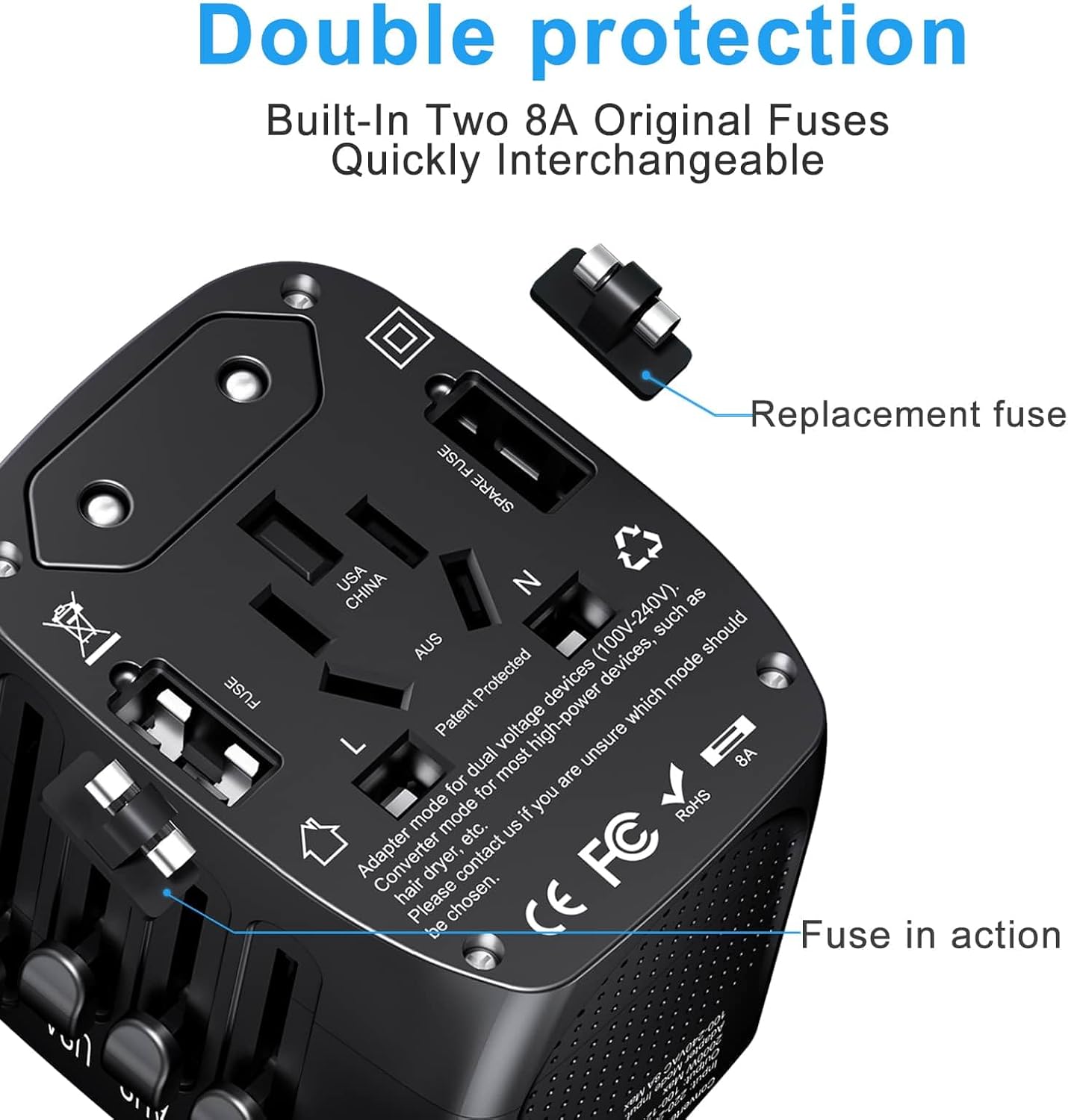 International Travel Adapter Voltage Converter Combo for 100V-240V with 2 USB Ports, USA to UK Europe Australia 200+ Countries 1