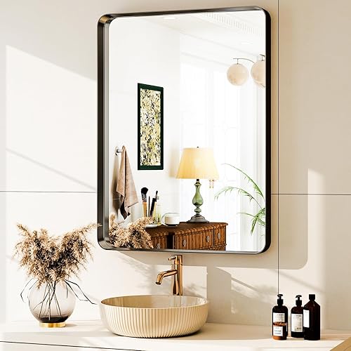 Miniatura 39 de GLSLAND Espejo de pared rectangular de 30 x 48 pulgadas para baño, marco de aleación de aluminio dorado, espejo rectangular para decoración