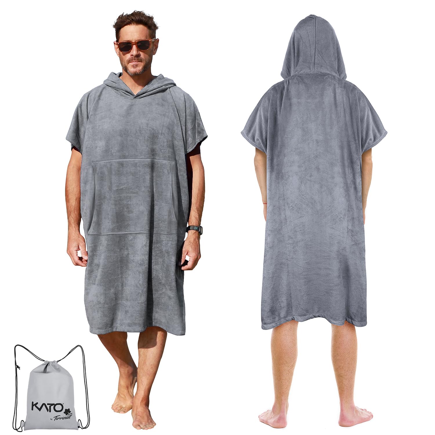Kato Tirrinia Poncho De Plage Surf – Microfibre Absorbante, Capuche, Poche, Néoprène, Taille Unique, Lavable