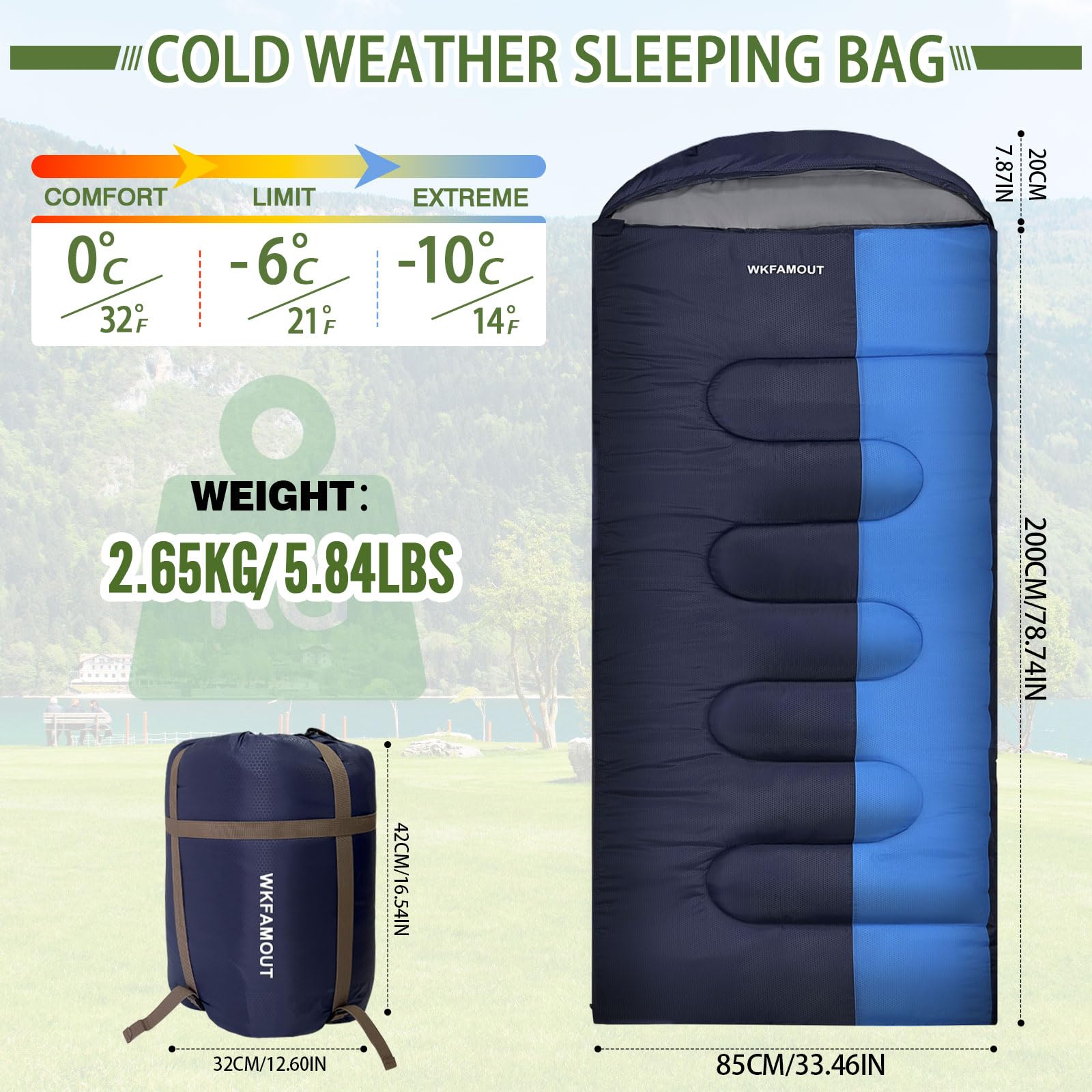 XL 10 Grados Saco de Dormir para Adultos Lavable a Máquina con Bolsa de Compresión para 3-4 Temporadas Camping Senderismo Outdoor Multicolor