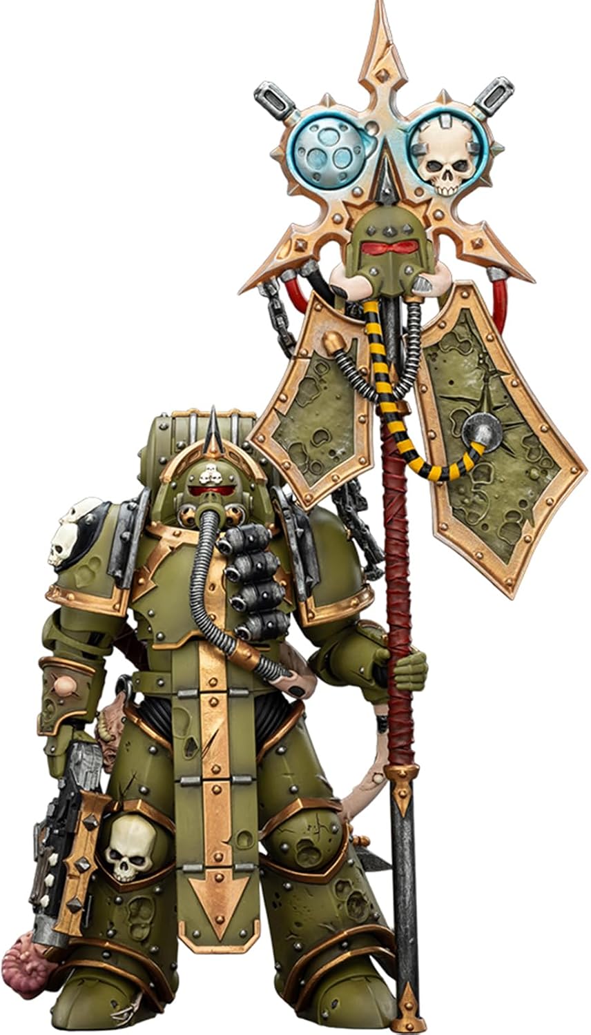 JOYTOY Warhammer 40k Death Guard Plague Marine Icon Bearer with Boltgun and Plague Knife 1/18 Action Figure Collect and Display Model
