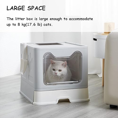 Miniatura 2 de Vealind Caja de arena plegable para gatos con tapa, entrada frontal y salida superior, XXL, extra grande, cubierta de espacio, cajas de arena para