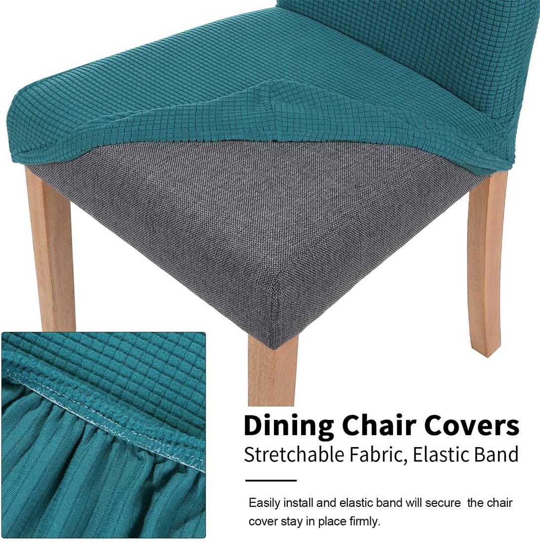 smiry Chair Covers for Dining Room, Stretch Jacquard Dining Room Chair Covers, Removable Washable Parsons Chair Slipcovers Set of 2, Teal