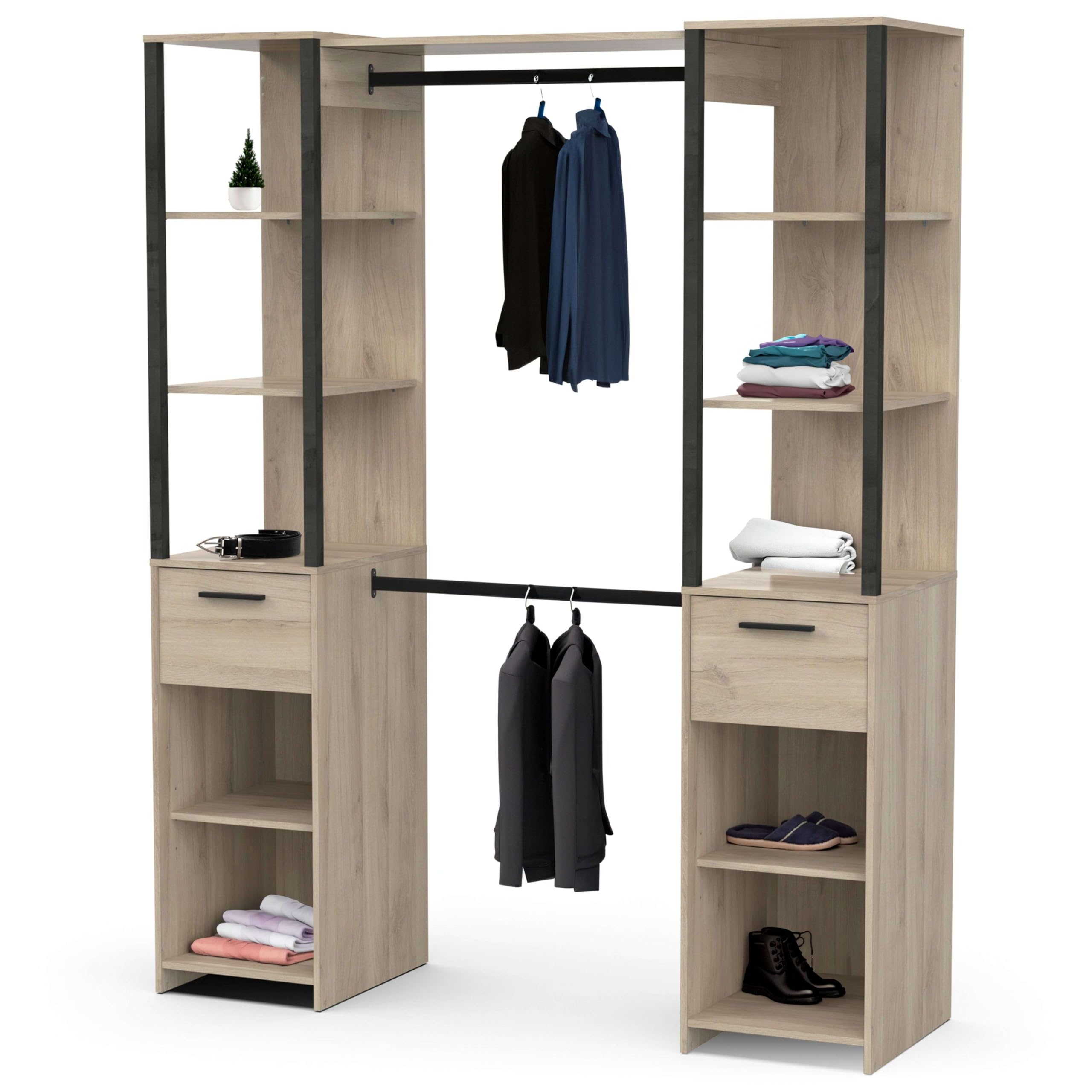 Miroytengo Vestidor Gary 2 Columnas Estilo Industrial Armario Abierto Color Roble Kronberg y Negro 160x200 cm