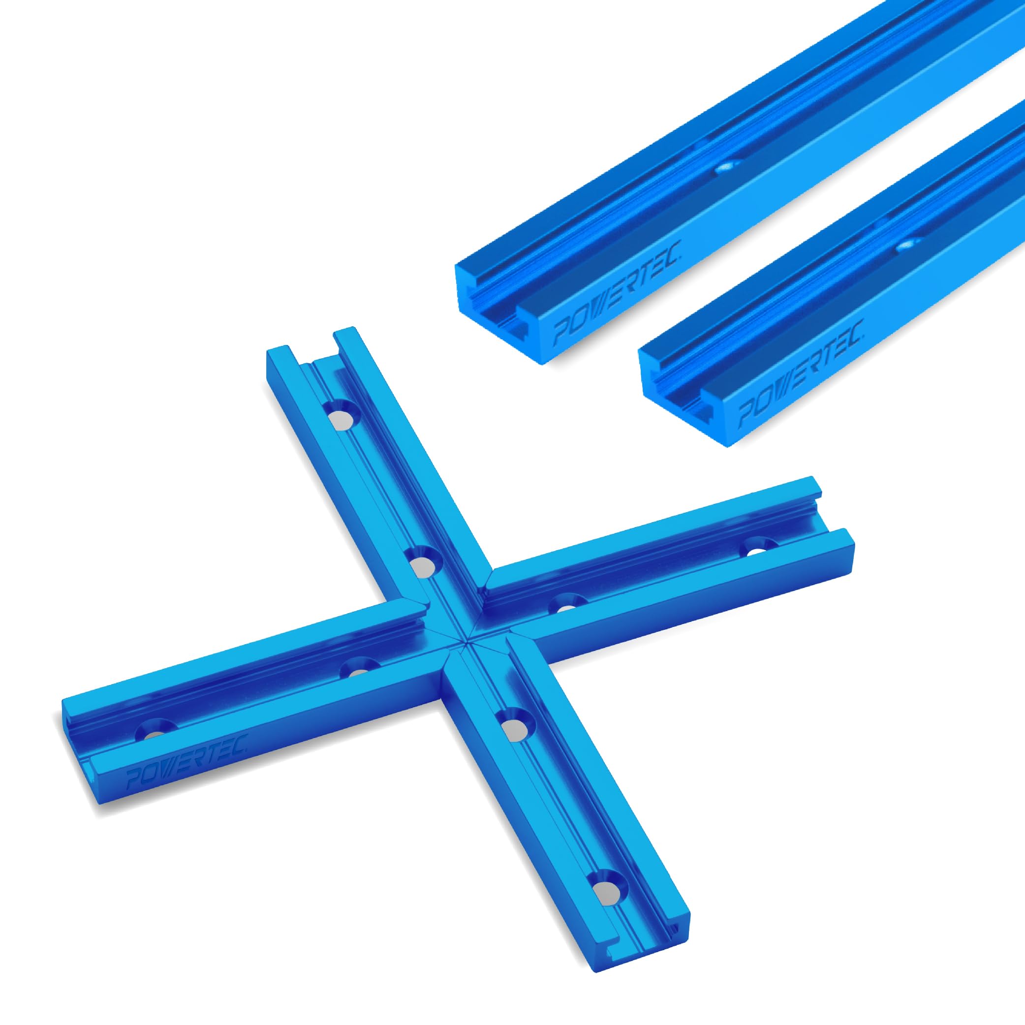 POWERTEC 71712 Double-Cut Profile Universal T-Track with Predrilled Mounting Holes with Intersection Kit, 36 Inch