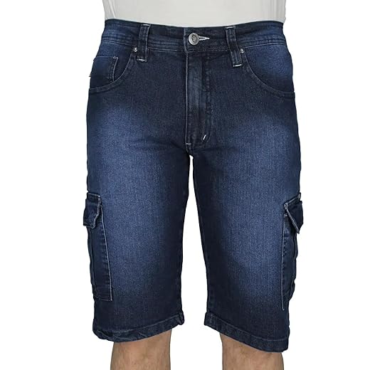 Bermuda Jeans R7Jeans Masculina Modelo Cargo Com Elastano Lavagem Stone, Tamanho 48