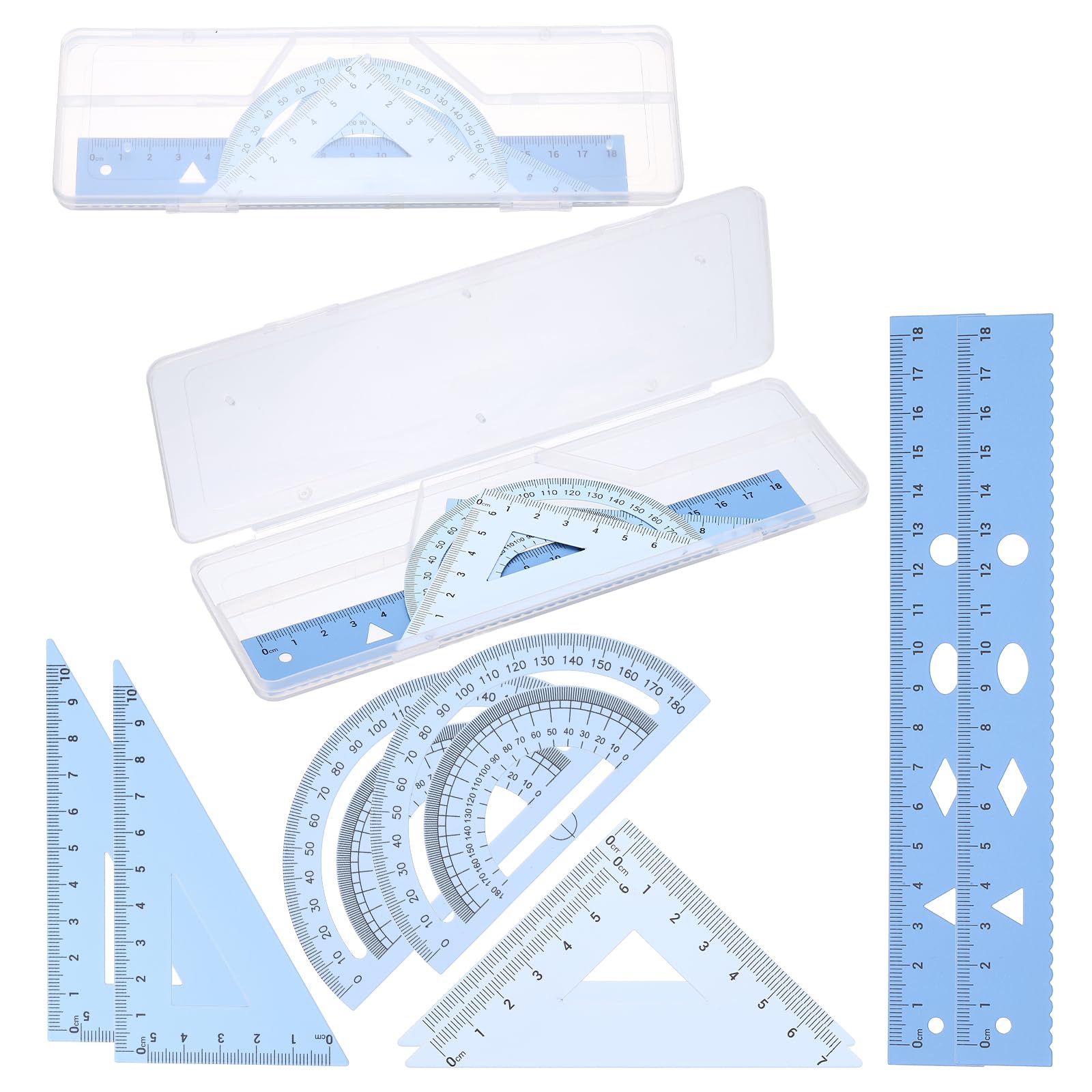 PATIKIL Geometry Set, 2 Pack 7 Inch Aluminum Ruler & 4 Triangles, Metal Protractor Ruler Math Drafting Measuring Tool for Home Office Math Drawing Engineering Art,Gradient Blue