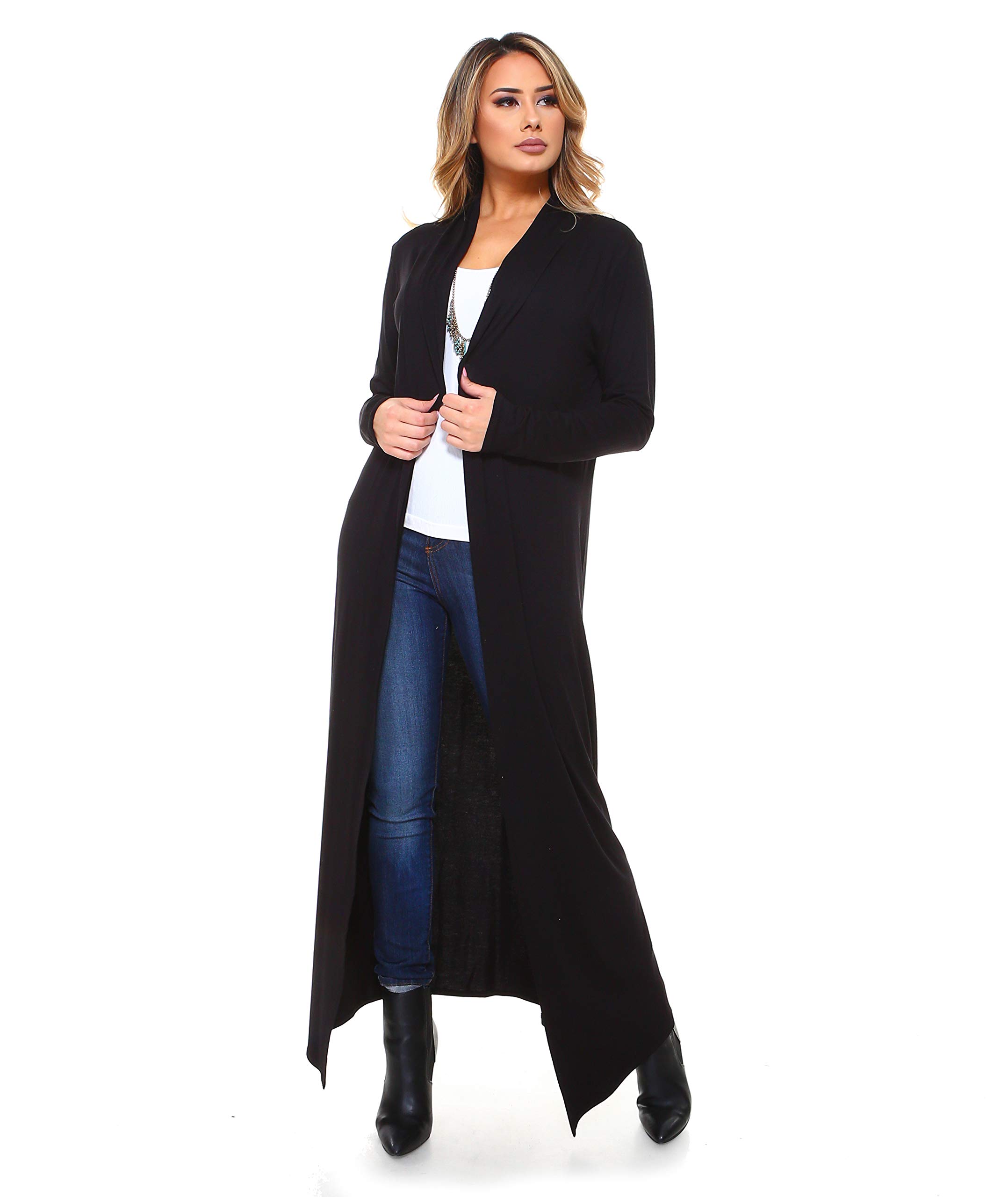 Isaac LievWomen's Maxi Cardigan - Casual Open Front Long Sleeve Full Length Round Hem Flowy Drape Lightweight Duster Sweater