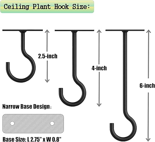 Miniatura 5 de ZEECER Ganchos de techo para plantas colgantes, 3 ganchos de techo de 6 pulgadas para interiores, ganchos inoxidables para colgar plantas, ganchos