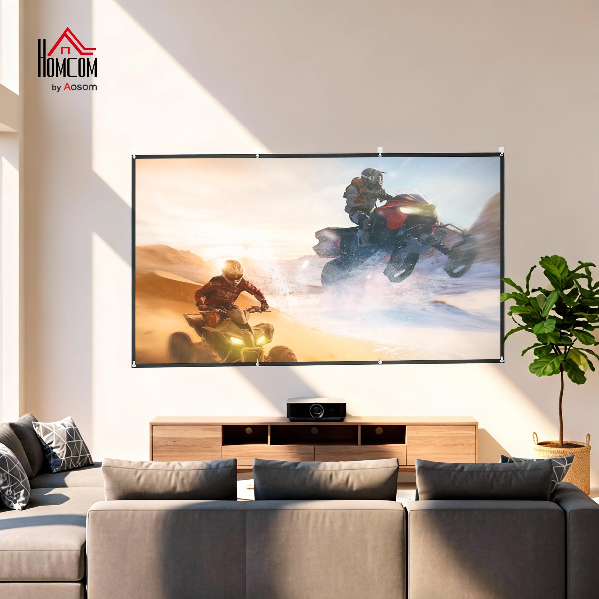 HOMCOM Pantalla de Proyector Manual 120 Pulgadas Formato 16:9 Blanco | Pantalla de Proyección, HD 4K/8K, Tela Lavable, para Interior y Exterior, Eventos Deportivos, Cine en Casa, Oficina, Patio