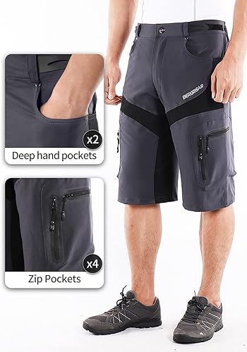 Miniatura 5 de BERGRISAR Mens Cycling Shorts MTB Mountain Bike Bicycle Shorts Zipper Pockets Verde ejército, Negro, Azul / Patchwork, gris, Rojo