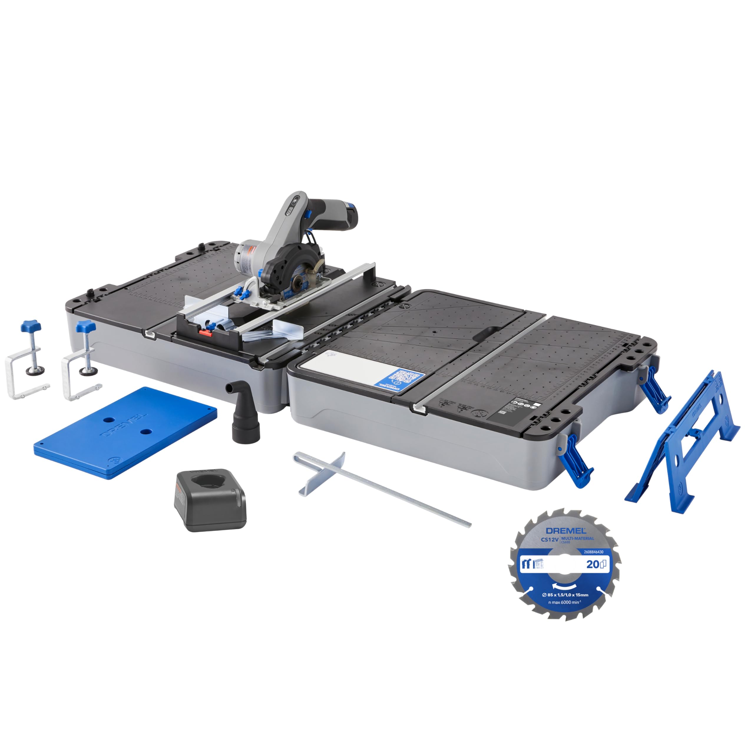 Dremel Blueprint 12V Station de Sciage Portative avec 1x Scie compacte sans fil 12V, 1x Station de sciage, 1x lame multi-matériaux, 1x guide de coupe, 2x Serre-joints