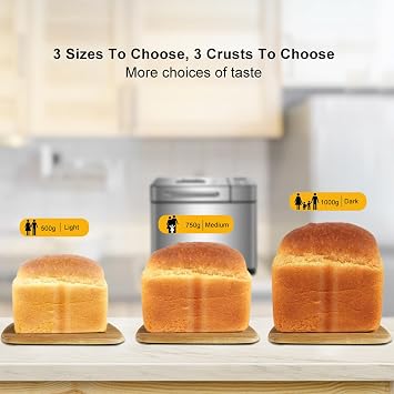 Kitchen Bread Maker Machine, 1KG Stainless Steel Bread Machine with Nonstick Ceramic Pan, 17 Customized Automatic Programs and 15h Timer, One Button Control, for Knead Ferment and Bake