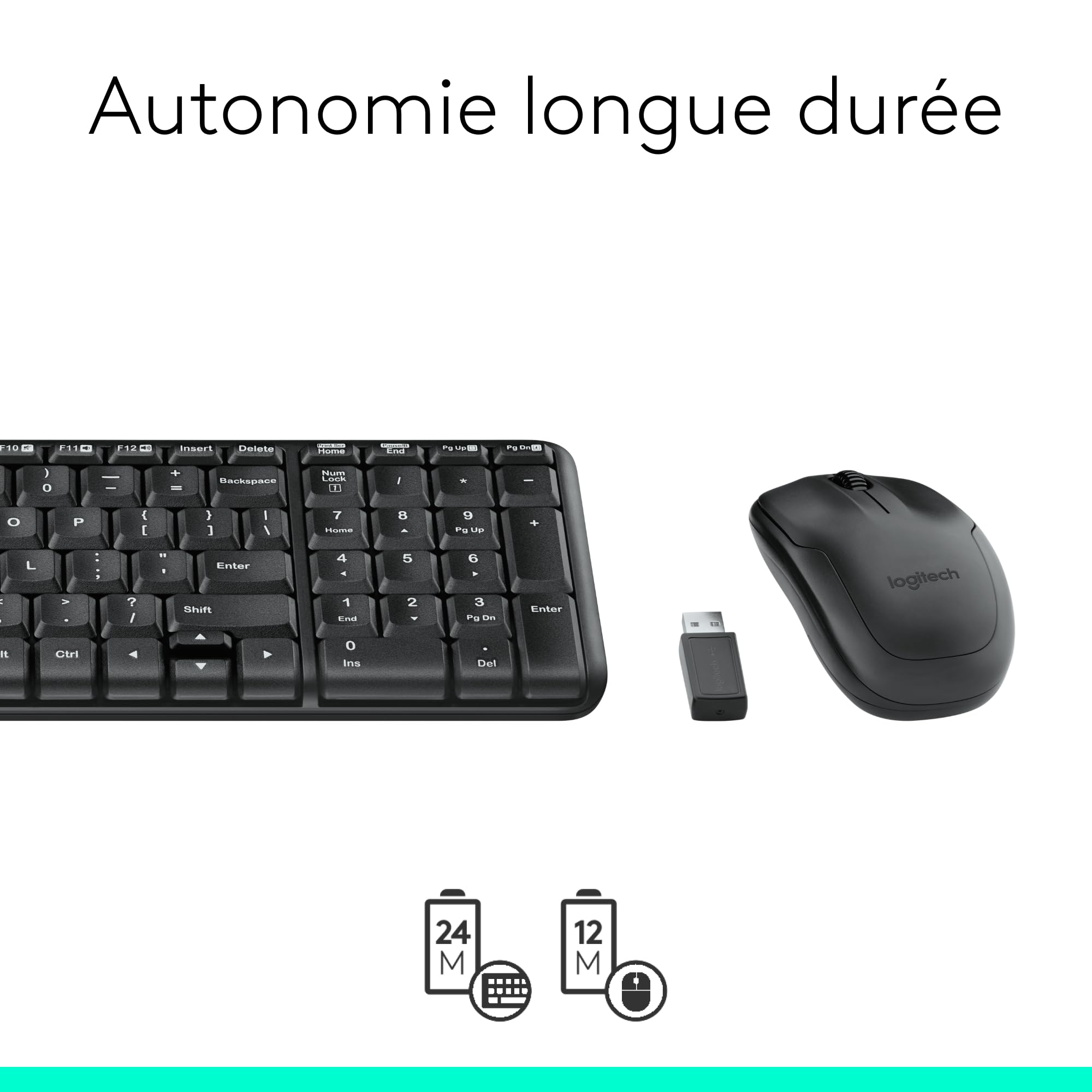 Logitech MK220 Combo Clavier Souris Sans Fil Pour Windows, 2,4 GHz Avec Récepteur USB Unifying, Souris , Batterie Longue Durée 24 Mois, PC/Portable, AZERTY Français - Noir