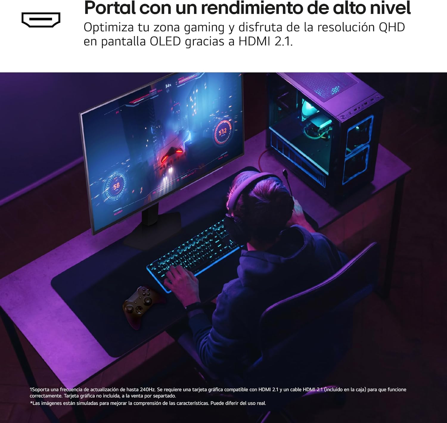 LG 27GX704A-B – Monitor Gaming Ultragear OLED 27” QHD (2560 x 1440), 16:9, 240Hz, 0,03ms GtG, DisplayHDR True Black 400, FreeSync Premium Pro y G-Sync Compatible, Morado Grisáceo 10