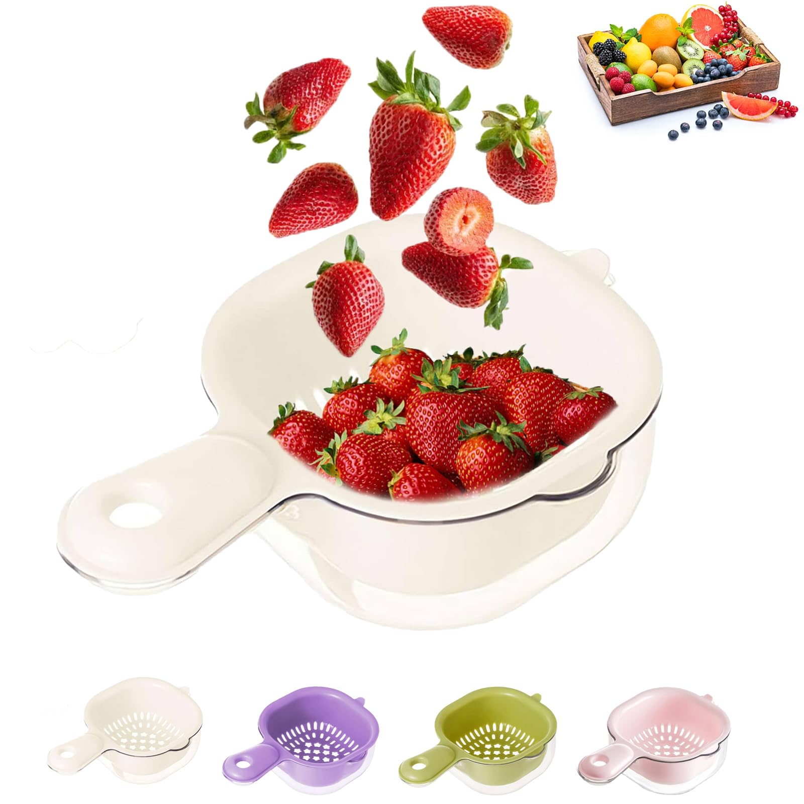 Enseak A Kitchen Dual-Layer Draining Basket With Handle,Dual Layer Draining Basket,2 In 1 Drainer Kitchen Dual Layer Draining Basket,Fruit Strainer Veggie Colander Draining Basket,Fruit Strainer Dual-Layer