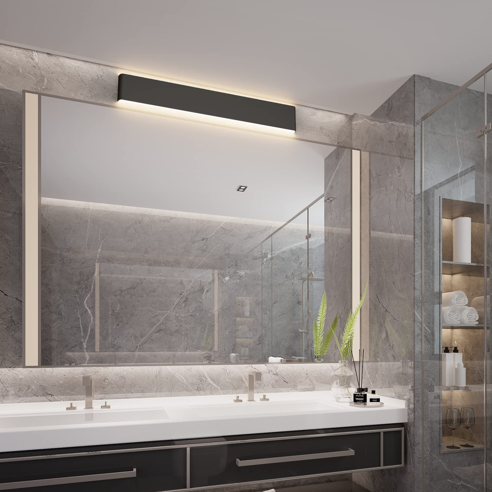 Ralbay 39.3inch Modern Black Vanity Light Fixtures LED Bathroom Wall Light Up and Down Bathroom Lighting Fixtures Warm White Light 3000K