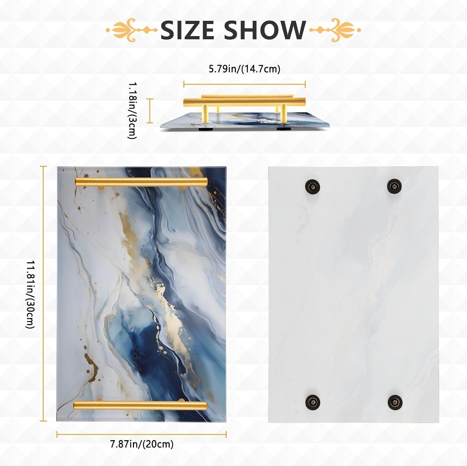 Vanity Tray for Bathroom Countertop Organizer Blue Marble White A Tray Bathroom Vanity Organizer for Perfume Makeup Kitchen Counter Coffee Table Decor